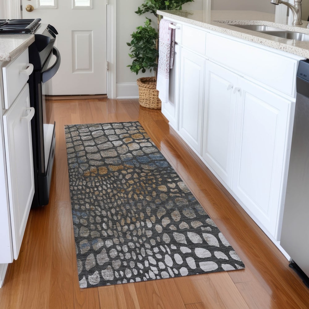 Machine Washable Indoor/ Outdoor Modern Cobble Chantille Rug