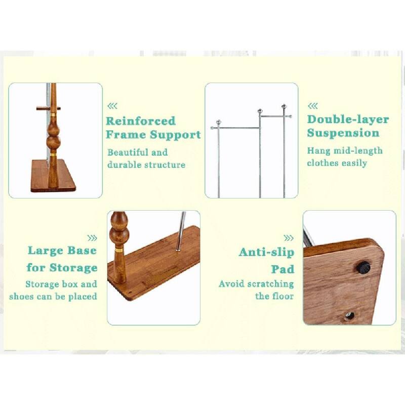 70" Tall Industrial Coat Rack for Entryway, Solid Wood & Stainless Steel, Double Layer Hanging Rack