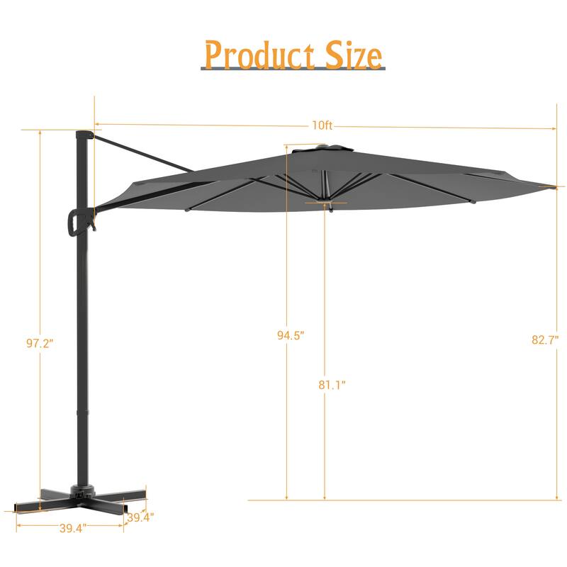 LIVOOSUN 10FT Round Cantilever Umbrella Patio Offset Umbrella For Outdoor Space, Solution-Dyed Fabric, 360° Rotation System