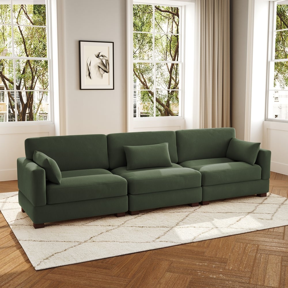 3-Piece Corduroy Couch Modular Sectional Sofa