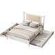 preview thumbnail 6 of 11, Trundle Platform Bed Queen Size Bed Frame and Twin Size Trundle, with Unique Rattan Headboard 2 Storage Drawer, Elegant White