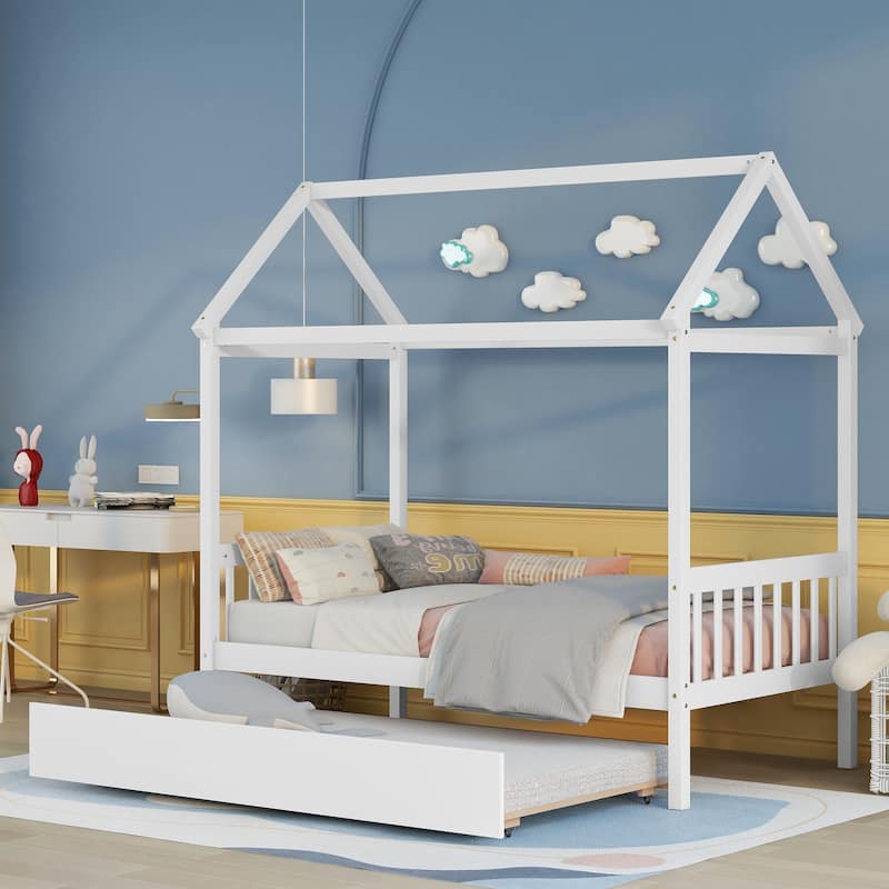 Twin Pine House Bed with Functional Trundle for Guests
