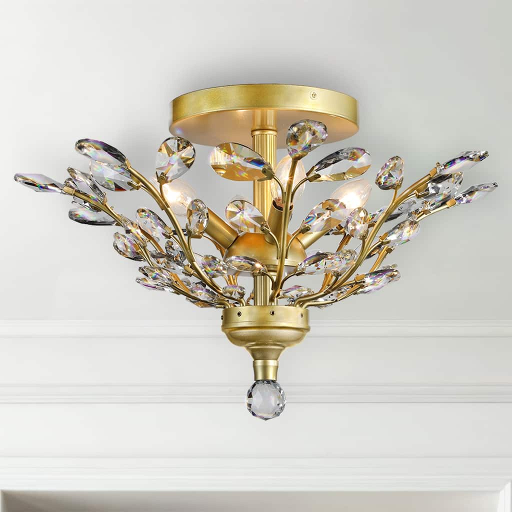 Satin Gold Clear Crystal 20" Tree Branch Flush Mount Ceiling 4 Lights - 20" Wide