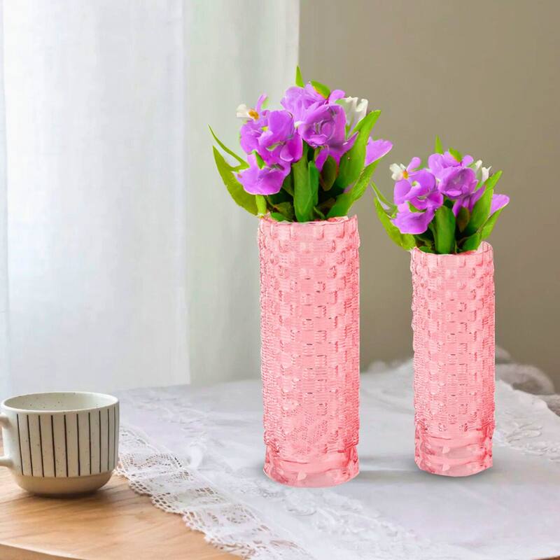 Set of 2 Tall Speckled Sandstone Ceramic Oblong Table Vases for Decor