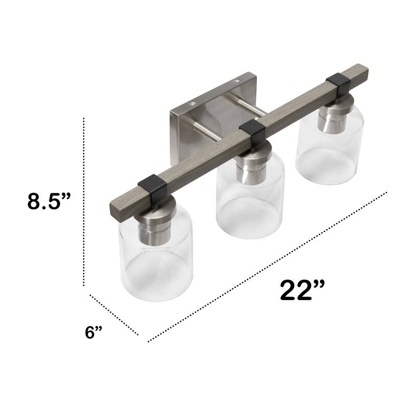 3-Light Vanity Light - Metal & Glass Shade Wall Sconce - Brushed Nickel & Black Finish - 6.5