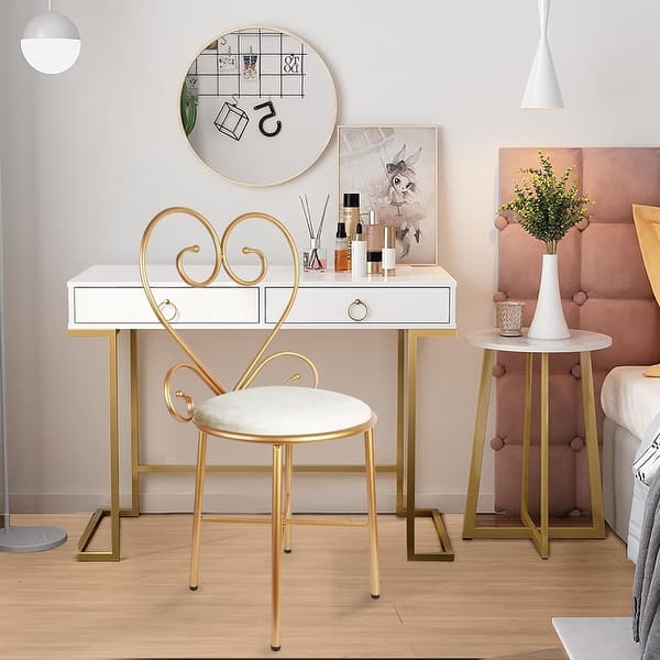 Velvet Makeup Chair with Golden Metal Frame, Modern Dressing Stool for  Bedroom or Living Room - White - Bed Bath & Beyond - 43789051
