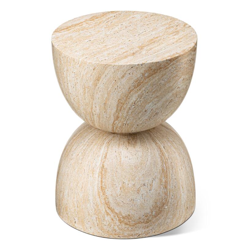 Glitzhome 17.75"H MGO Hourglass-Style Faux Travertine Garden Stool or Planter Stand or Accent Table