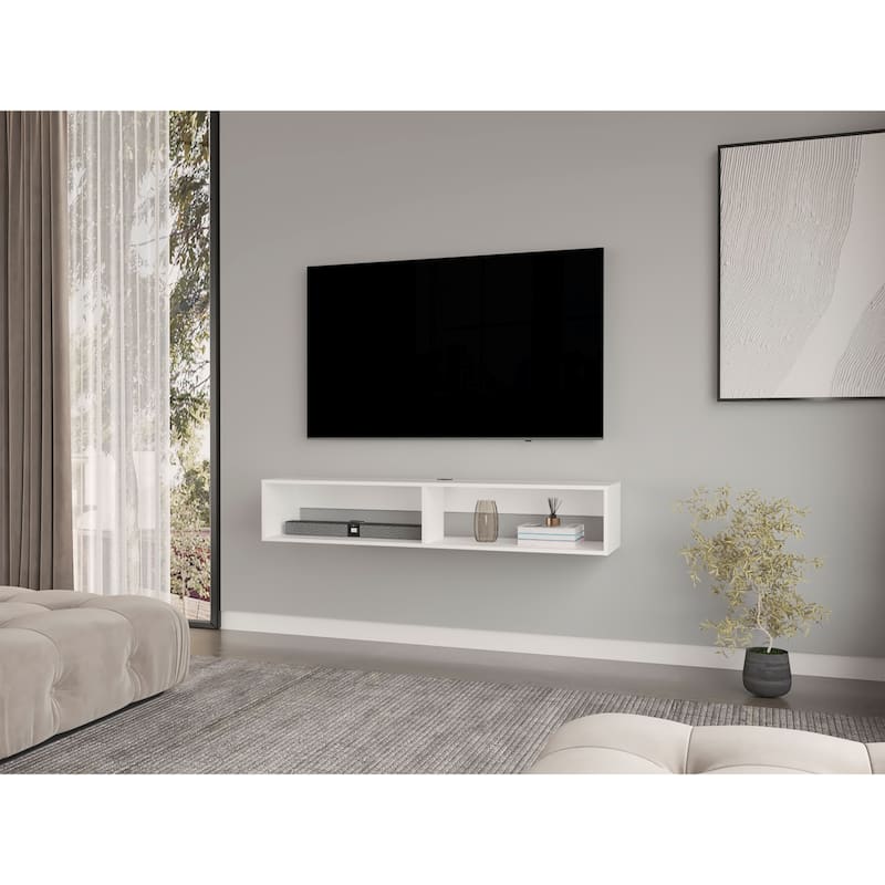 Modern TV Console Wall Mounted 59" Floating Media Stand with Shelves and Cable Management - 10.4”H x 59.1”W x 12.6”D
