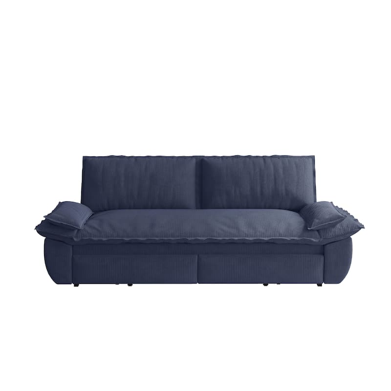73.2" Queen Pull Out Sofa Bed, 3-in-1 Convertible Sleeper Sofa, Multi-Functional Corduroy Loveseat Bed - Blue
