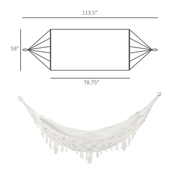 Outsunny Brazilian Style Hammock Extra Large Cotton Hanging Camping Bed with Carrying Bag, for Patio Backyard Poolside, White