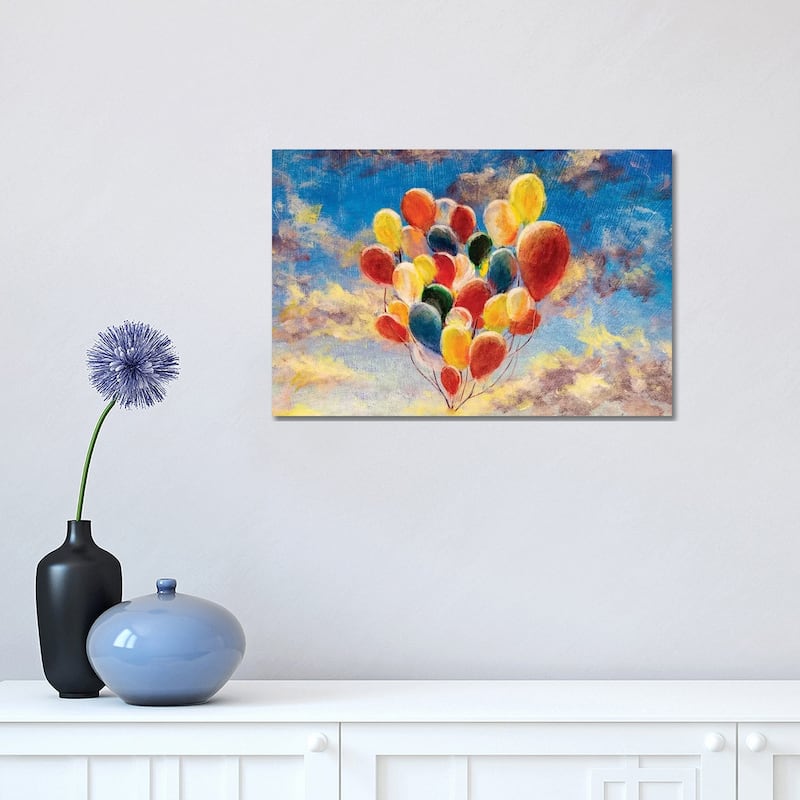 iCanvas "Balloons Against The Blue Sky And Clouds" by Valery Rybakow Canvas Print - 12x18x1.5
