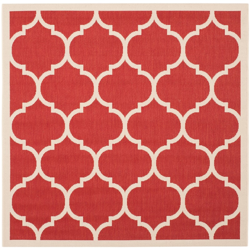 SAFAVIEH Courtyard Kathy Indoor/ Outdoor Waterproof Patio Backyard Rug - 4' Square - Red/Bone