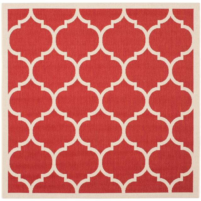 SAFAVIEH Courtyard Kathy Indoor/ Outdoor Waterproof Patio Backyard Rug - 4' x 4' Square - Red/Bone