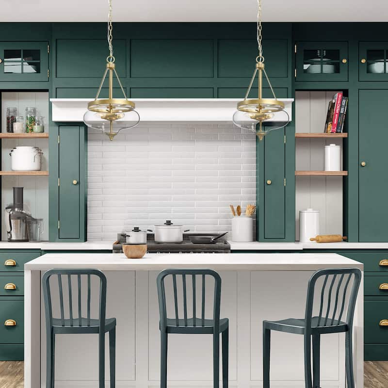 Modern Glam Chandelier 3-Light Clear Glass Lantern Farmhouse Pendant Lights for Kitchen Island