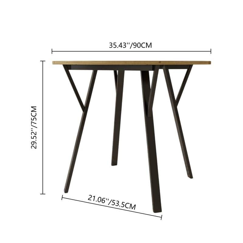 35.43 Inch Round Dining Table with Black Metal Legs, Brown Industrial Kitchen Table(only table)