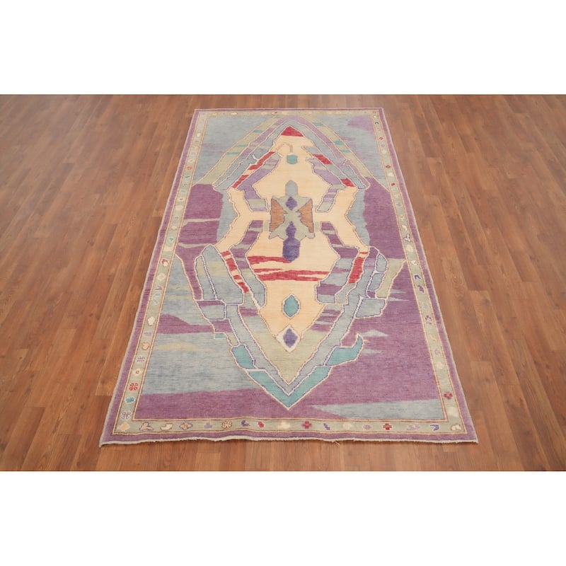 Hand Knotted Oriental 100% Wool Carpet Transitional Geometric Purples Oushak Area Rug - 7' 4'' X 4' 2''