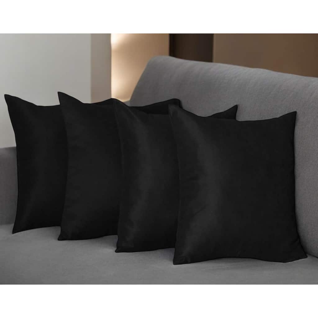 Set Of Four 20" X 20" Black Polyester Zippered Pillow Cover