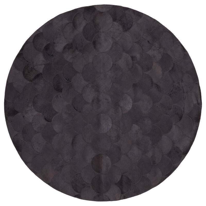 ECARPETGALLERY Handmade Cowhide Patchwork Black Leather Rug - 6'4 x 6'4