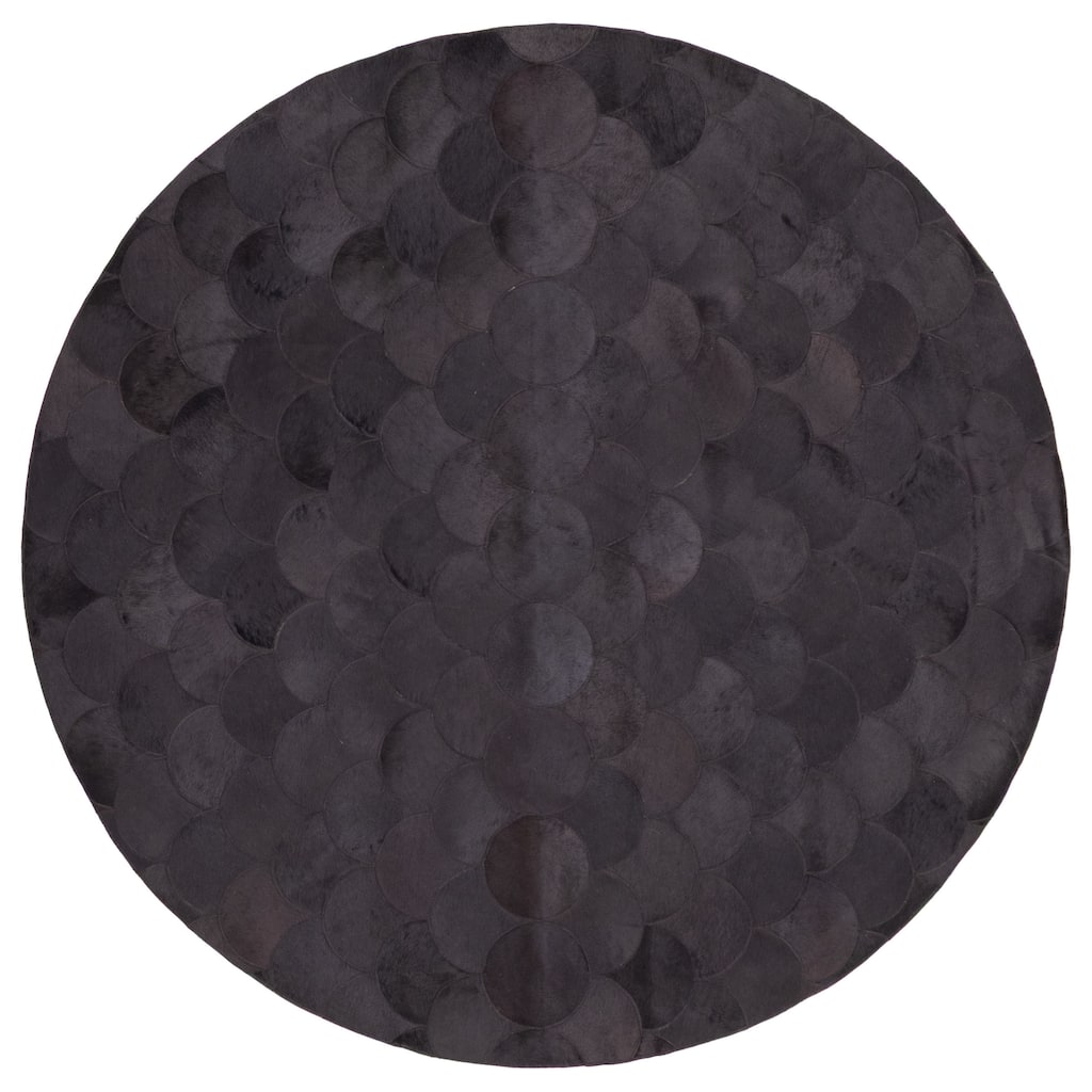 ECARPETGALLERY Handmade Cowhide Patchwork Black Leather Rug - 6'4 x 6'4