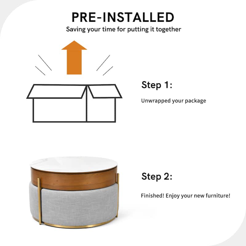 Lift Top Extendable Coffee Table with Hidden Storage and 3 Ottomans
