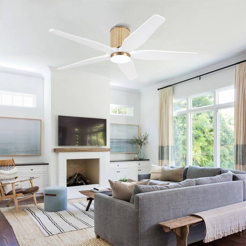 54 Inch. 5 Blades Dc Motor Indoor Flush Mount Ceiling Fan With light kit and Remote - 54"