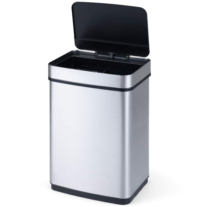 Gymax 16 Gallon Trash Can w/Dual Compartments for Bedroom Bathroom - Silver