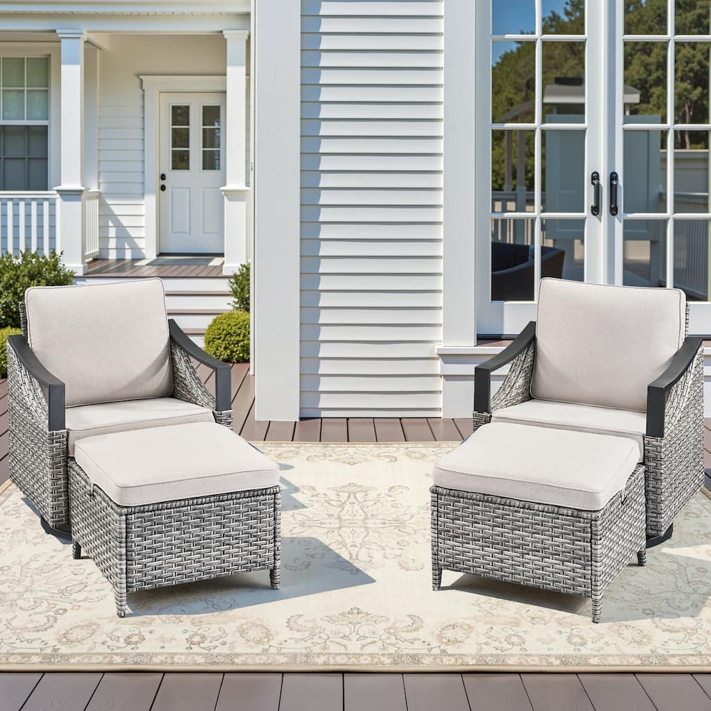 Pocassy 4-Piece Outdoor Patio Swivel Glider Chairs with Ottoman