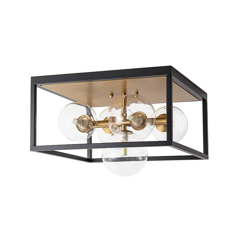 5-Light Dining Room Square Flush Mount With Clear Glass Globe Shade - 14.2in