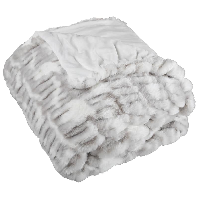 Oversized Ruched Faux Fur Blanket - 60x80-Inch Queen-Size Throw by Lavish Home