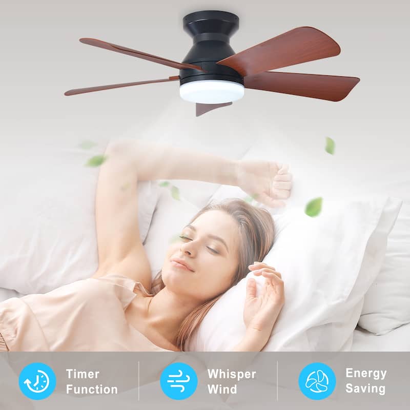 42/35 Inch Low Profile Ceiling Fan with Light: Dimmable, Remote Control, 6-Speed, 5 Blades