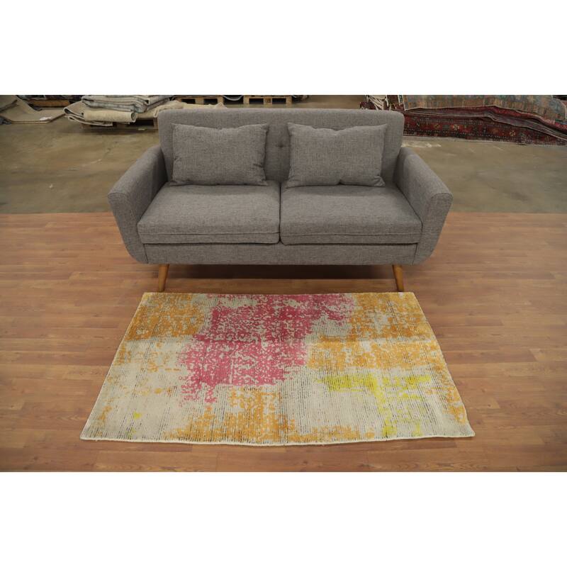 Hand Knotted Oriental Viscose Silk Carpet Modern Abstract Multi-Colored Abstract Area Rug - 5' 0'' X 3' 0''