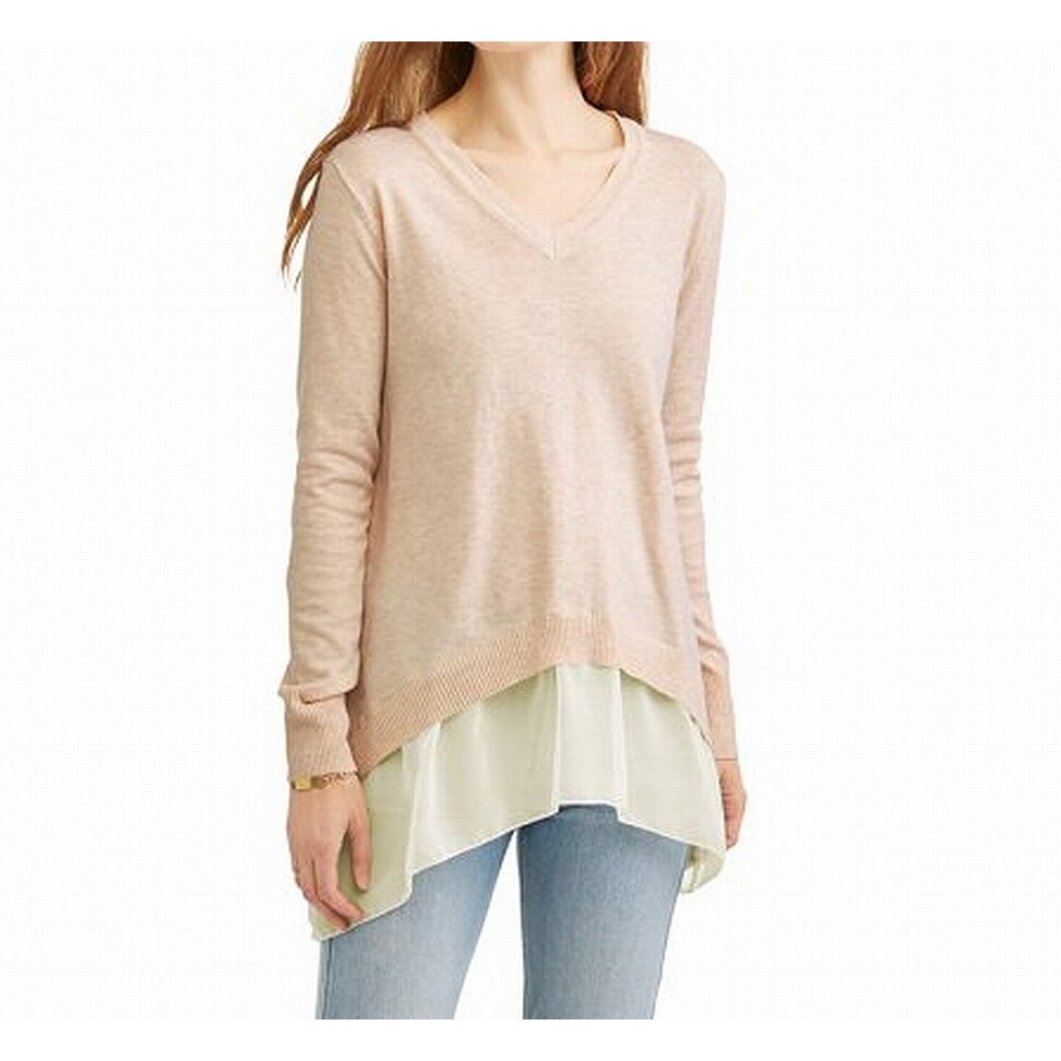 Shop Thyme Honey Women S Beige Size Large L Layered Hem V Neck