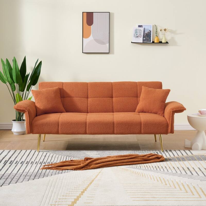 79.92" Teddy Velvet Upholstered Sofa Bed with Adjustable Back and Armrests