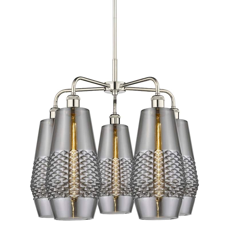 Innovations Lighting 516-5CR-22-25 Windham Chandelier Windham 5 Light - Polished Nickel / Smoked