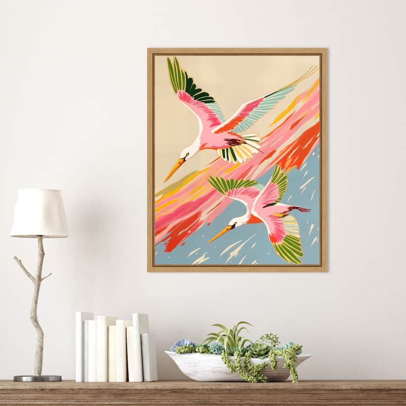 Roseate Spoonbills Sky Ballet by Uma Gokhale Framed Canvas Wall Art