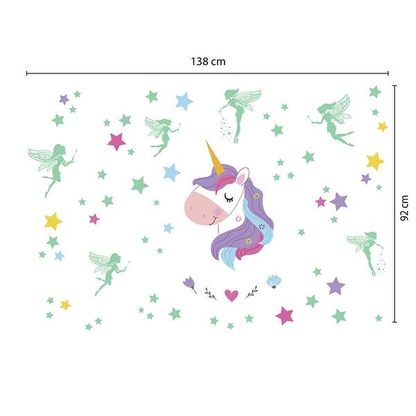 dimension image slide 1 of 2, Walplus Magical Unicorn Glow In The Dark Fairies Nursery Wall Sticker