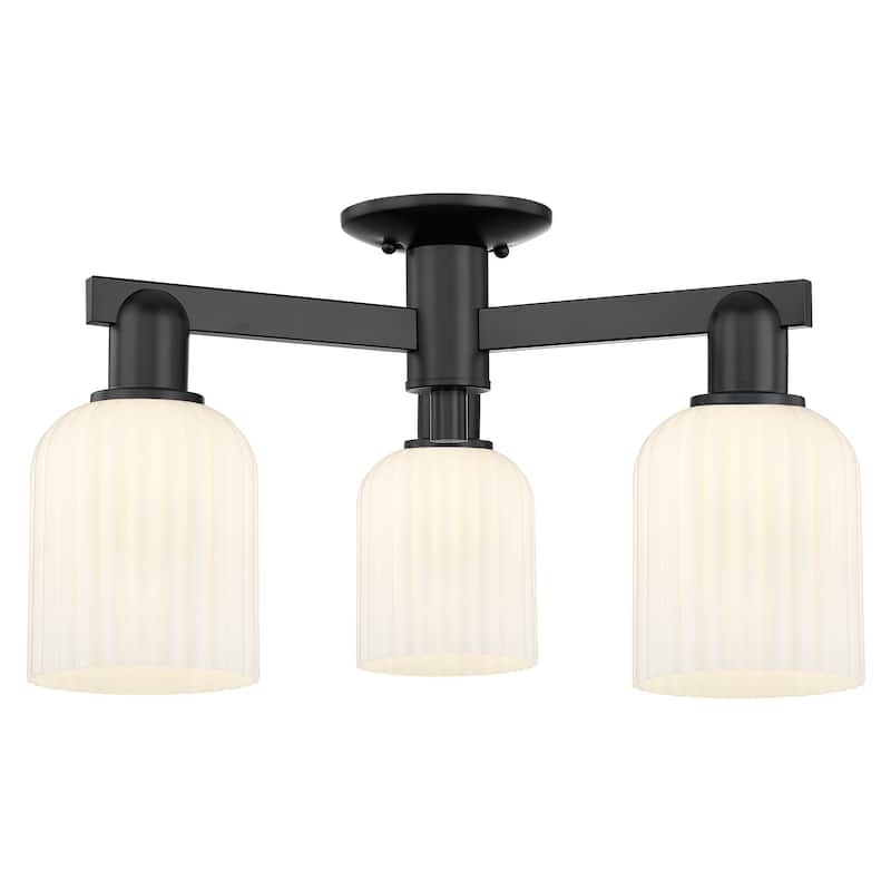 Innovations Lighting Downtown Urban - Bridal Veil - 3 Light 23" Semi-Flush Mount Light - Gloss White Shade/Matte Black