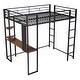 preview thumbnail 1 of 41, Clean Design Full Size Metal Loft Bed with 2 Shelves and one Desk Black