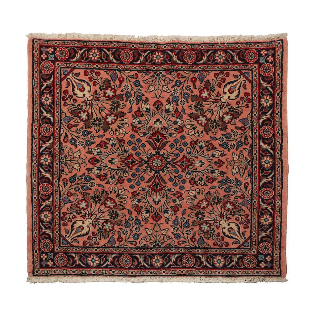 3'2''x3'4'' Hand Knotted Wool Rose Sarouk Traditional Rug - 3' 2'' x 3' 4''