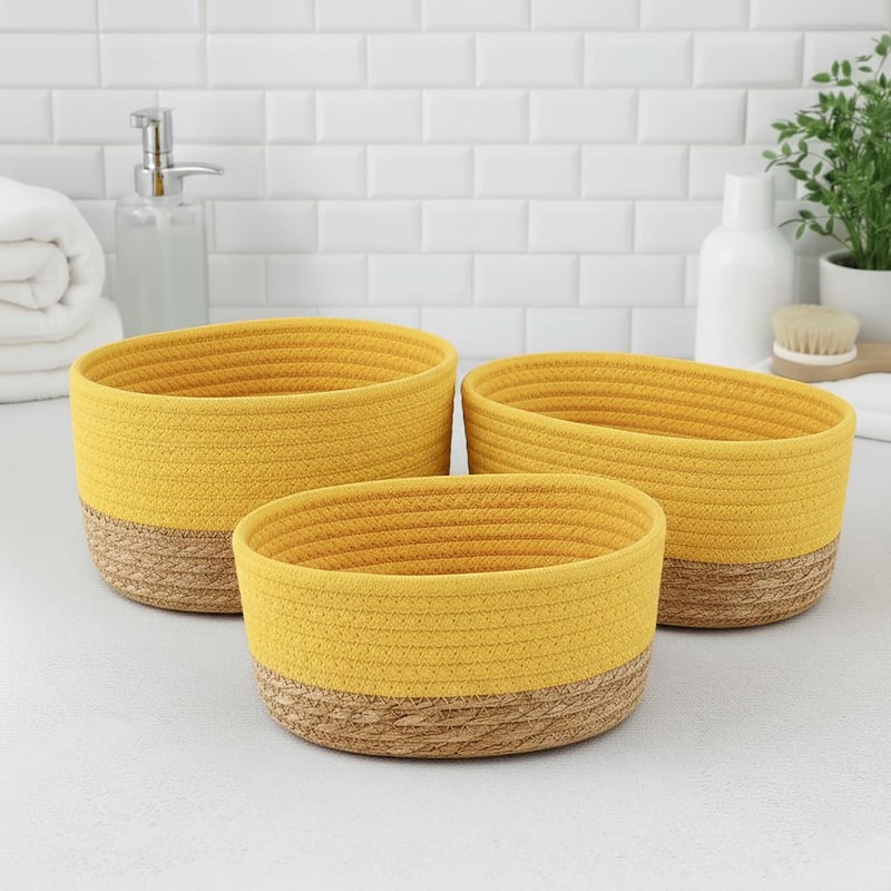 Cotton Storage Baskets Organizer Padang Set of 3 - 9 in. L x 5.9 in. D x 5.3 in. H