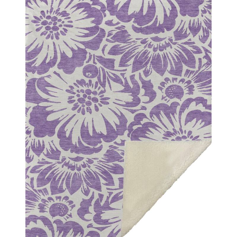 Premium Machine Washable Modern Floral Sherpa Throw Blanket