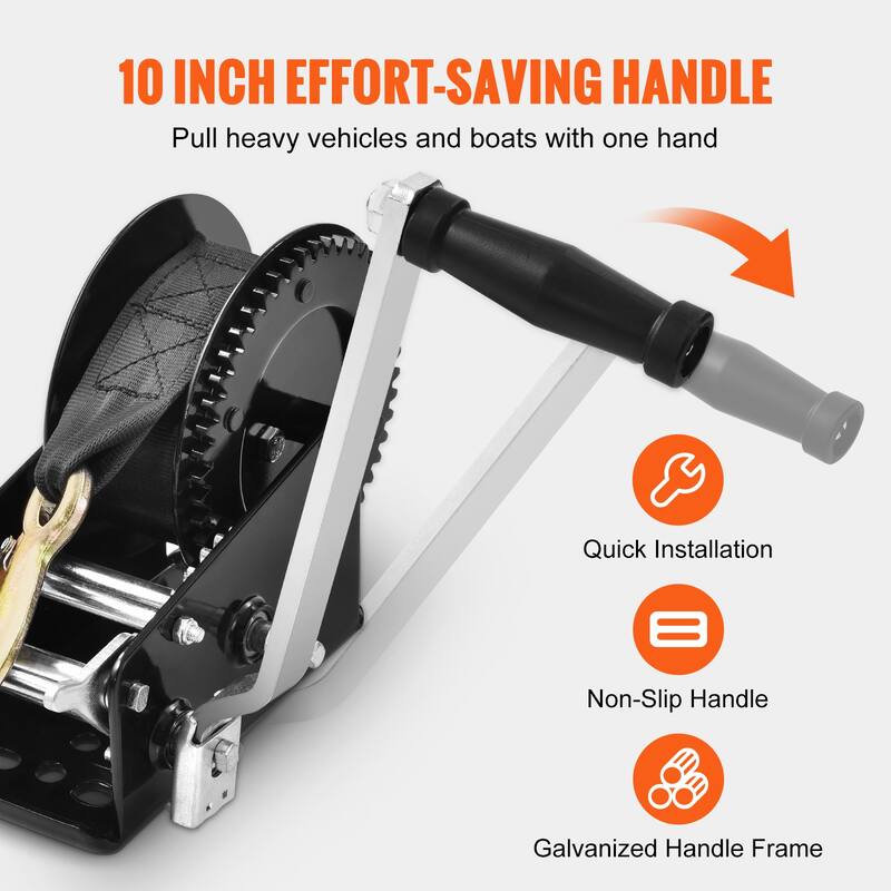 Hand Winch, 3500 lbs Pulling Capacity, Boat Trailer Winch Heavy Duty Rope Crank with 33 ft Polyester Strap