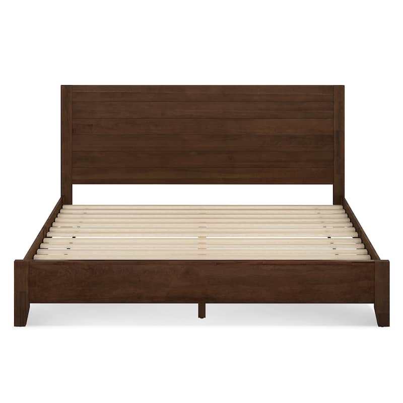 Mid-Century Modern Solid Wood Platform Bed with Headboard Queen/King/Full Size