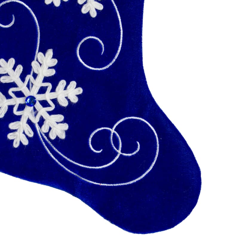 20.5-Inch Royal Blue Velvet and White Snowflake Christmas Stocking - 20.5"
