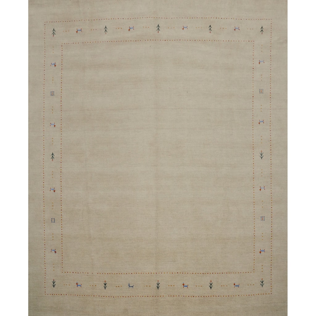 Hand Knotted Oriental 100% Wool Carpet Tribal Animal Pictorial Beige & Ivories Gabbeh Area Rug - 9' 10'' X 9' 10''