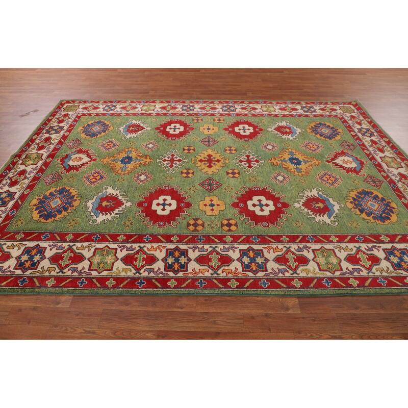 Green Kazak Oriental Area Rug Hand-Knotted Wool Carpet - 6'8" x 9'7"