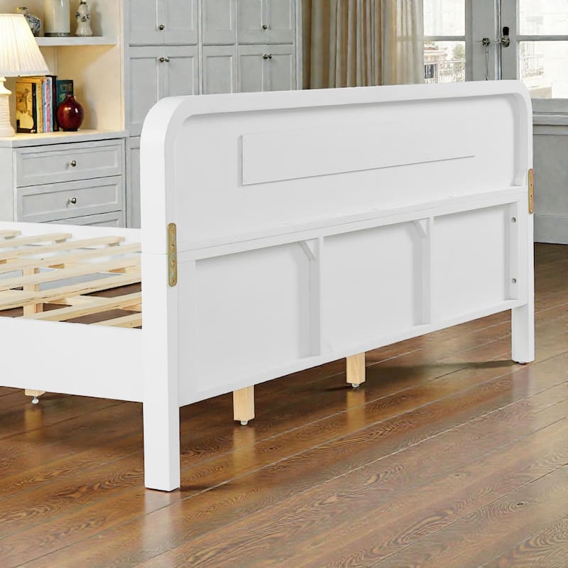 Modern Solid Wood Platform Bed, Pine Wood Queen/King Bed Frame with Slats, Stable No Box Spring