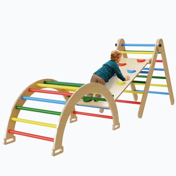 slide 2 of 21, Kids Foldable Triangle Set Toddler Wood Montessori Climbing Toys