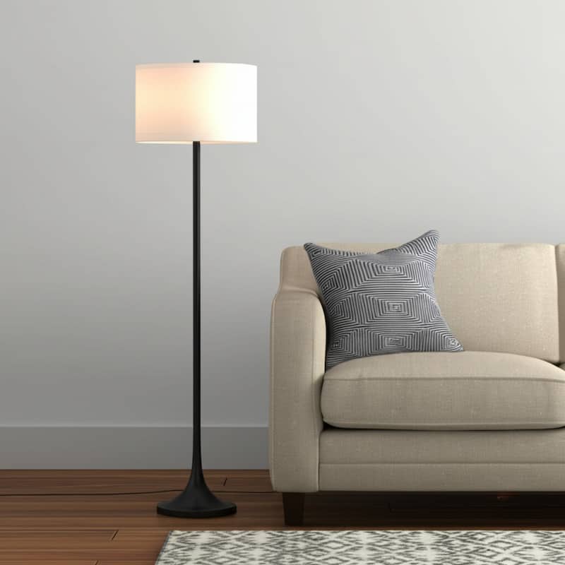 62" Traditional Floor Lamp for Living Room or Bedrom with Metal Base with White Fabric Drum Shade - 62" H x 15" W x 15" D