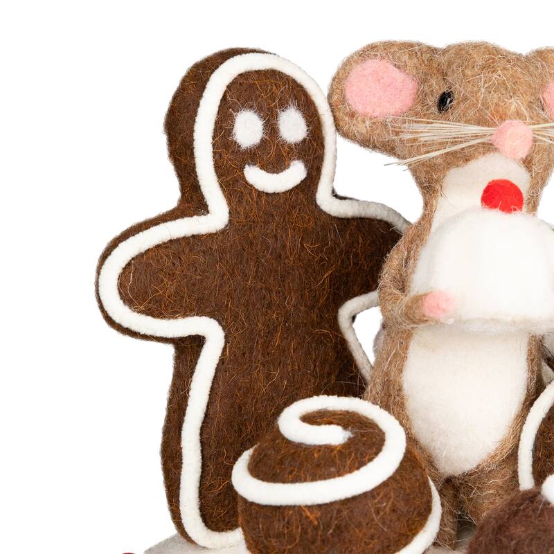 Mouse and Gingerbread Man Cake Christmas Decoration - 11" - Brown and White